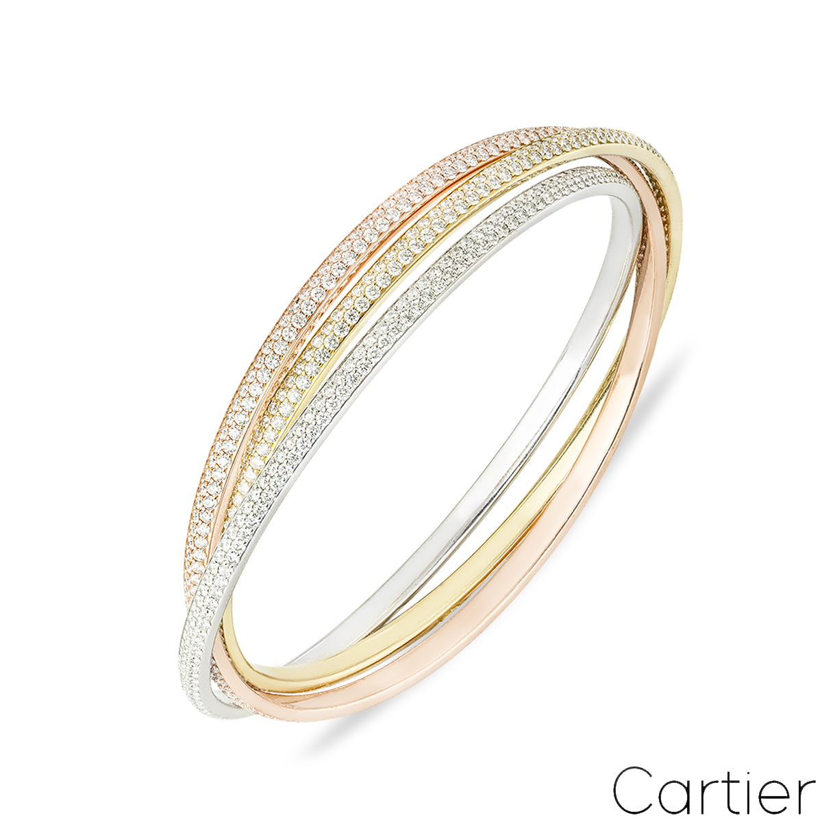 Cartier Trinity Tri-Colour Gold Full Pav� Diamond Bracelet 20cm